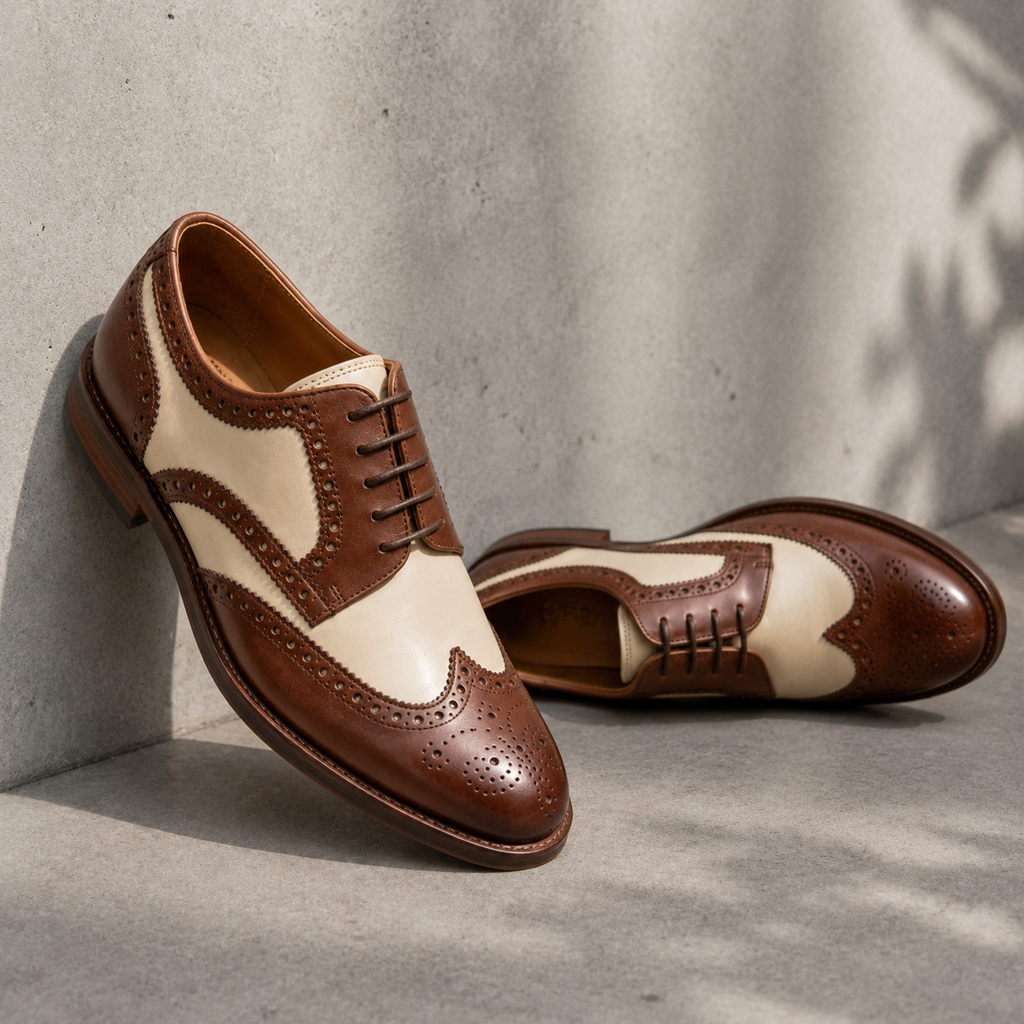 Vue de dessus de la chaussure Richelieu bicolore