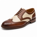 Chaussure Richelieu en cuir marron et beige vue de côté