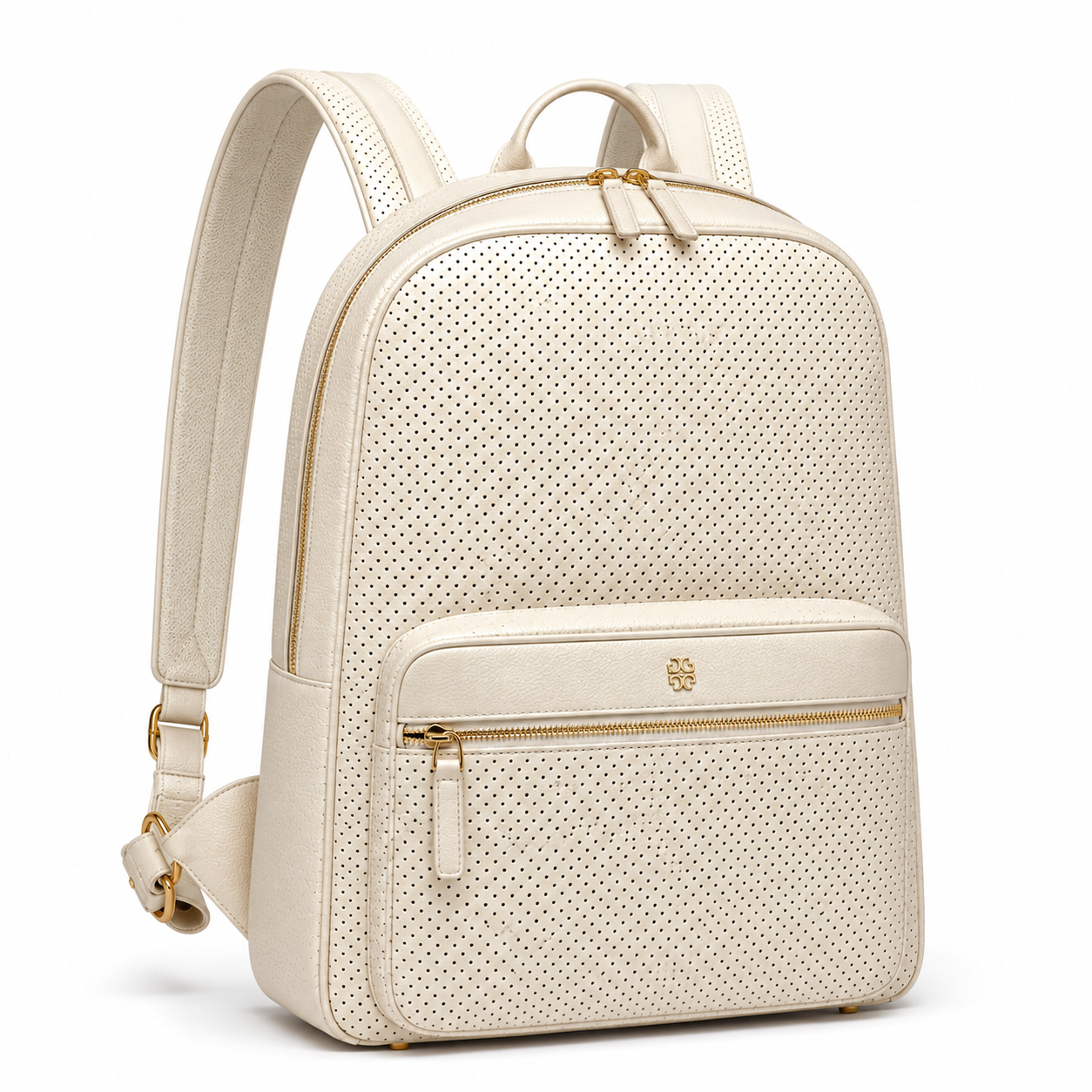 Détail des perforations sur le sac à dos en cuir