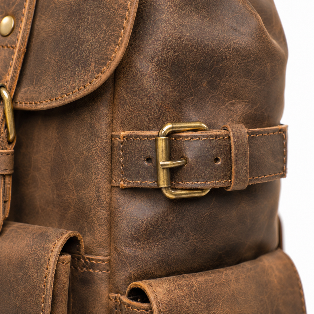 Intérieur spacieux du sac à dos en cuir.