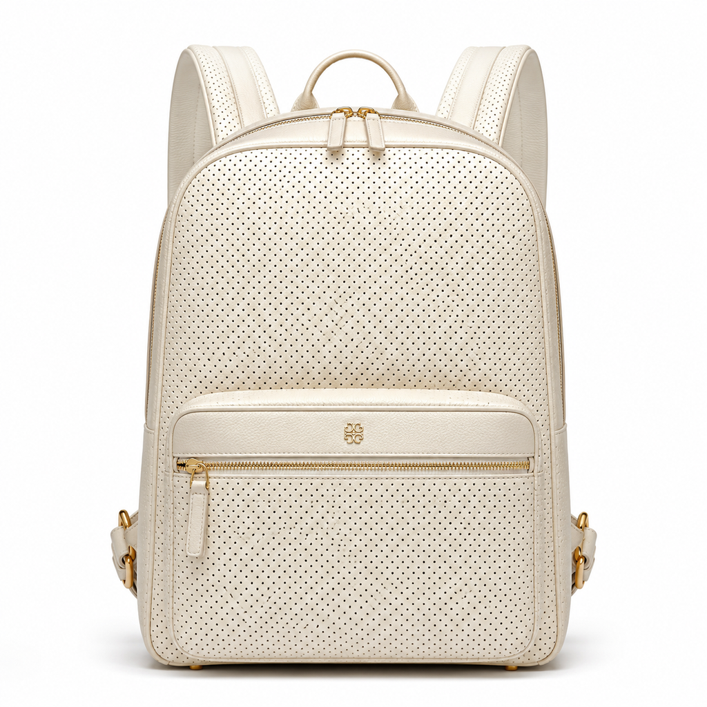 Sac à dos en cuir perforé crème vue de face