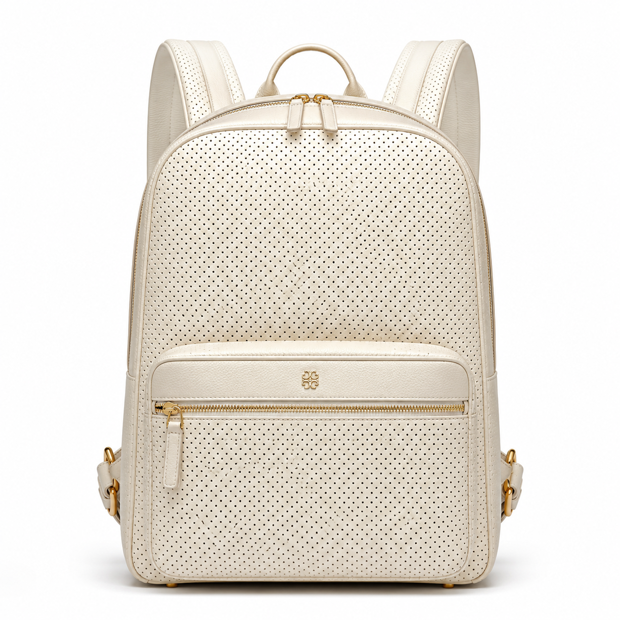 Sac à dos en cuir perforé crème vue de face