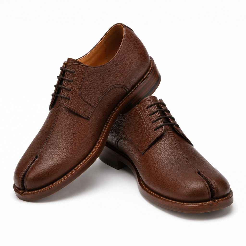 Chaussure Derby en cuir grainé marron vue de l'arrière