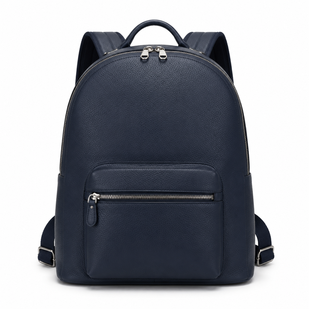 Sac à dos en cuir bleu marine avec poche avant