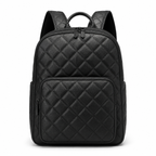 Vue de face du sac à dos en cuir matelassé noir