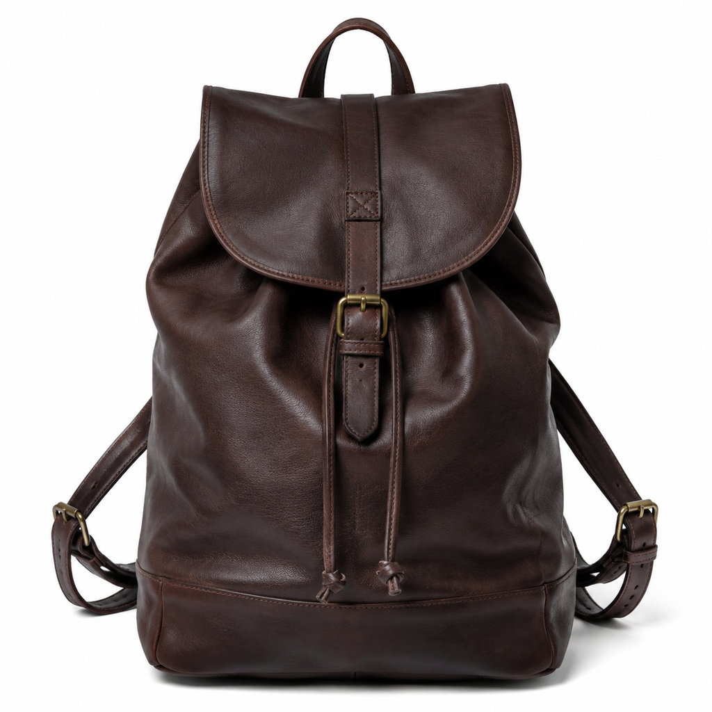 Sac à dos en cuir marron vu de face
