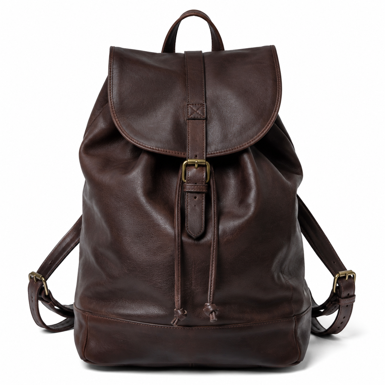 Sac à dos en cuir marron vu de face