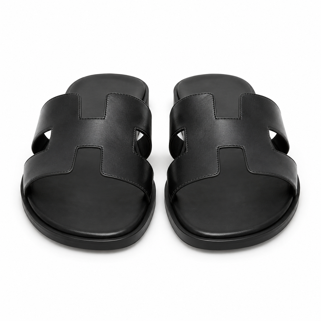 Sandales en cuir noir de bamlyno pour homme, vue de dessus.