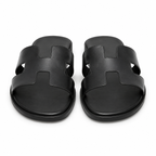 Sandales en cuir noir de bamlyno pour homme, vue de dessus.