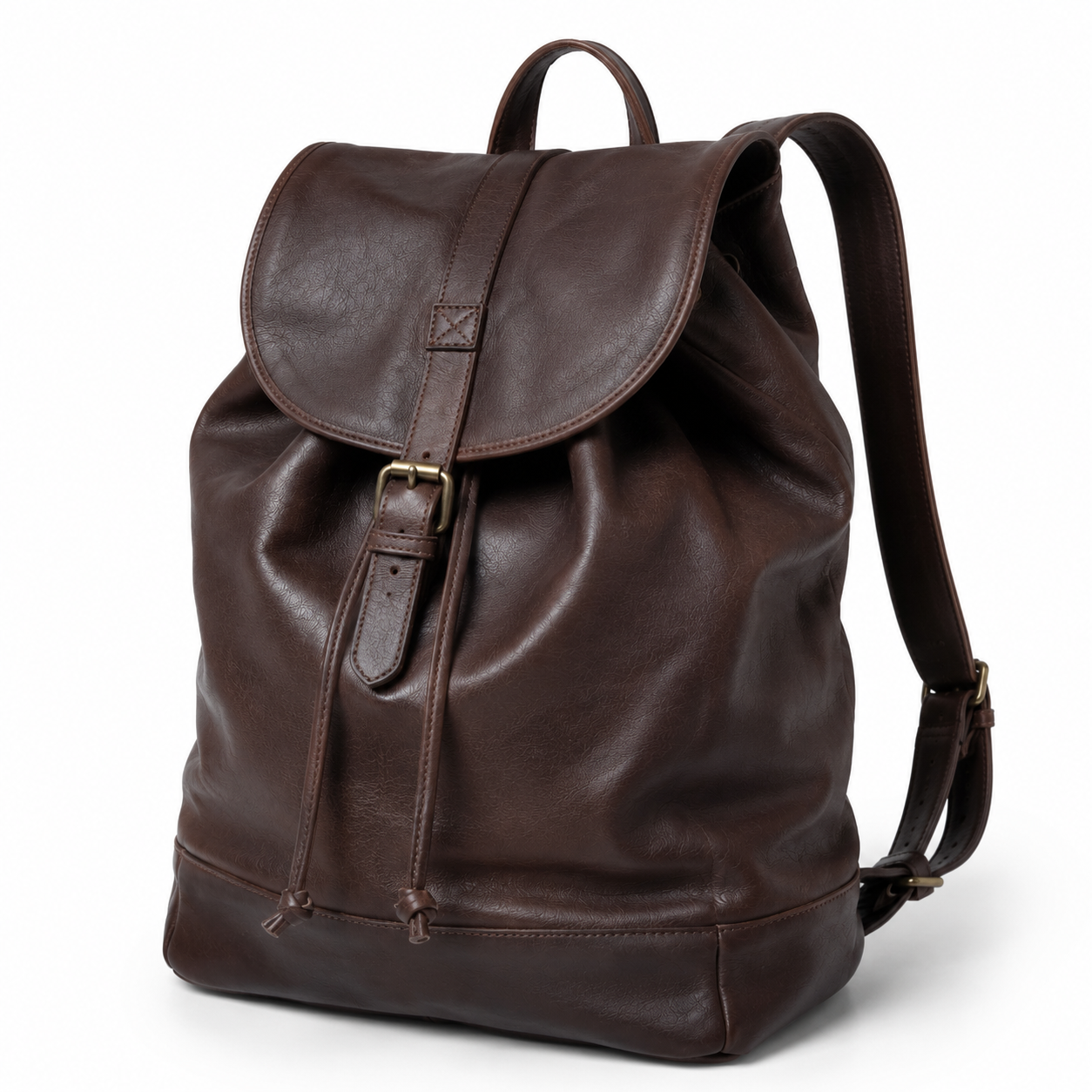 Vue latérale du sac à dos en cuir marron